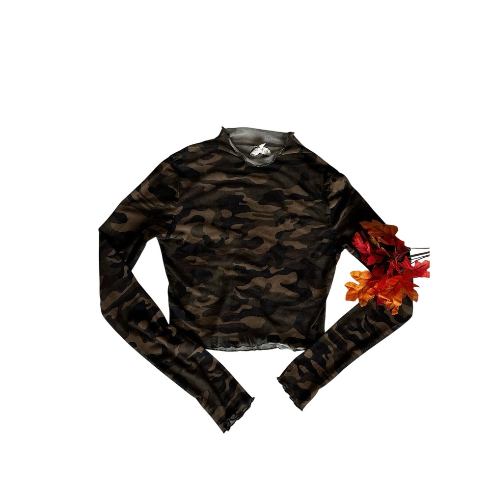 Hot & Delicious Green Sheer Cropped Size S Casual Party  Camuflage